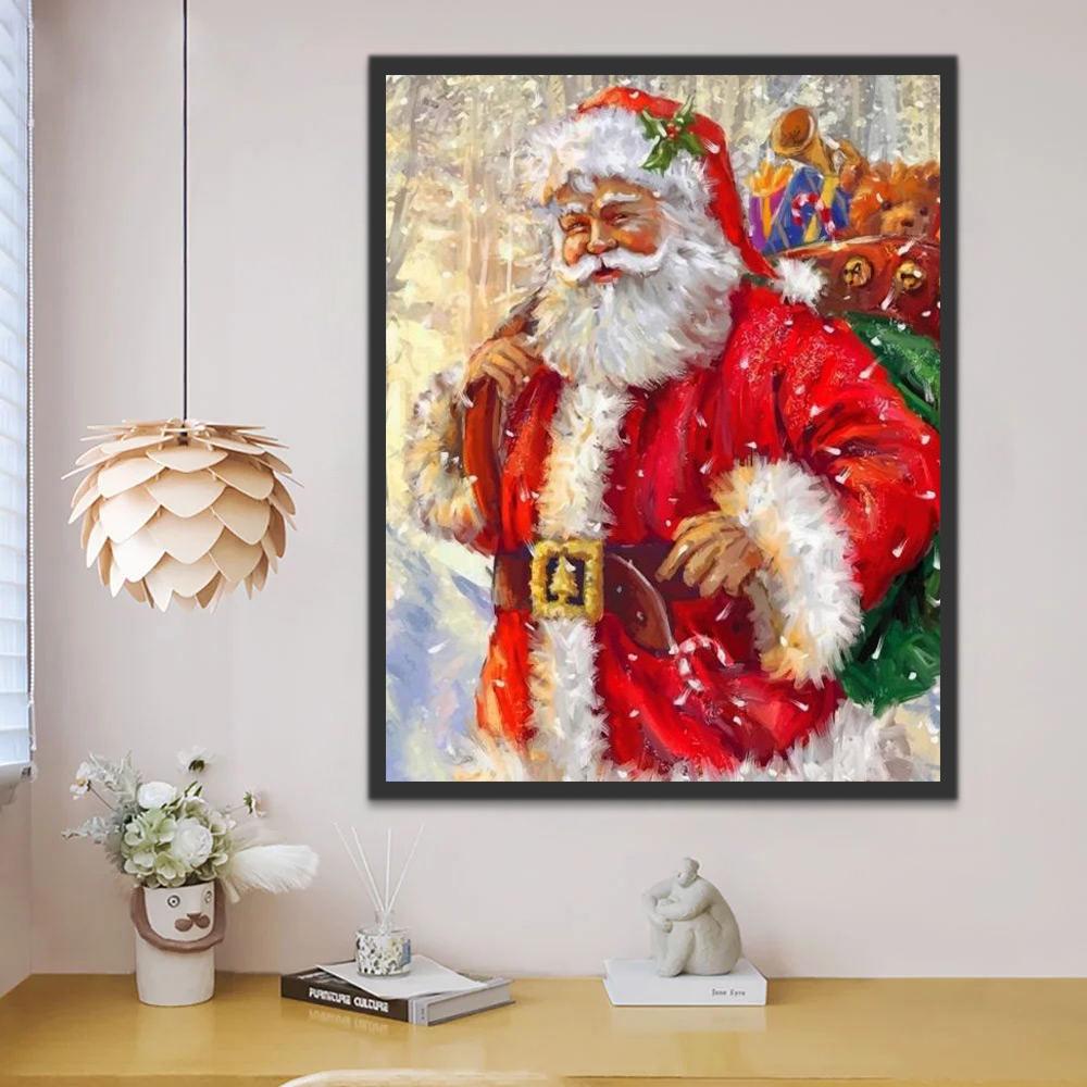 Papá Noel Cargando Bolsa Navideña Pintar por Números