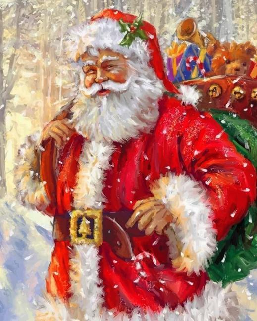 Papá Noel Cargando Bolsa Navideña Pintar por Números