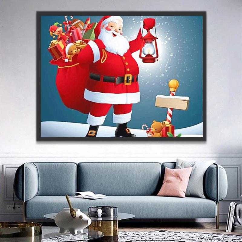 Papá Noel con Bolsa de Regalos de Navidad Pintar por Números