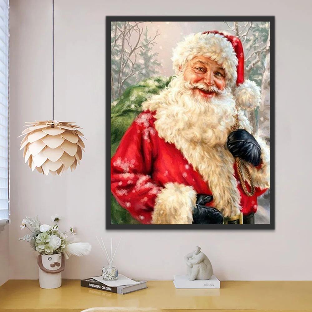 Papá Noel con Bolsa Verde de Regalos Pintar por Números