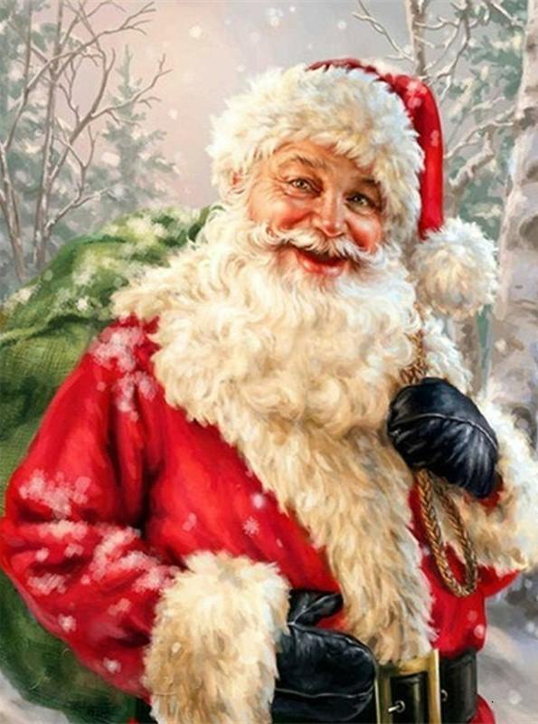 Papá Noel con Bolsa Verde de Regalos Pintar por Números
