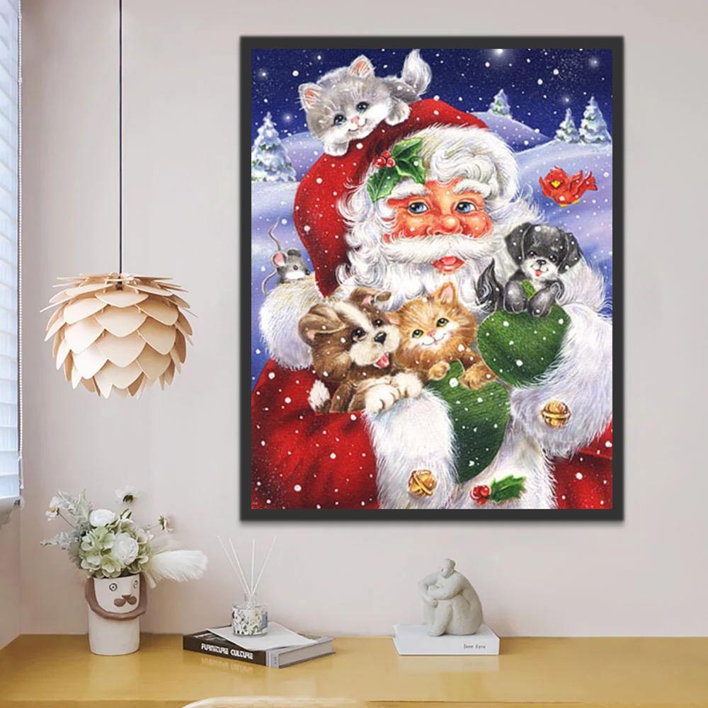Papá Noel con Gatitos y Perritos Pintar por Números