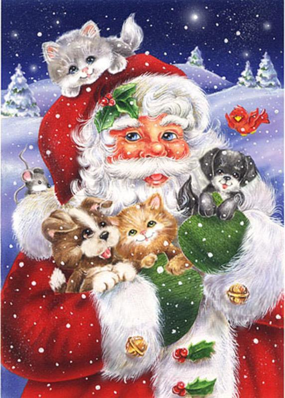 Papá Noel con Gatitos y Perritos Pintar por Números