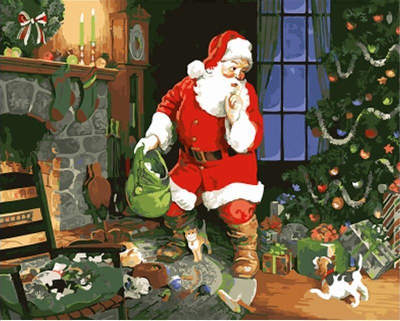 Papá Noel con Gatitos y Perritos Pintar por Números