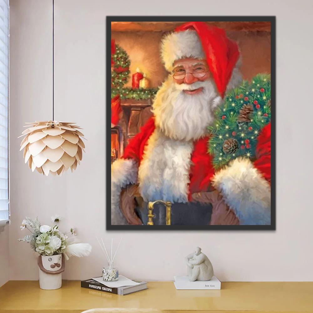 Papá Noel con Guirnalda de Navidad Pintar por Números