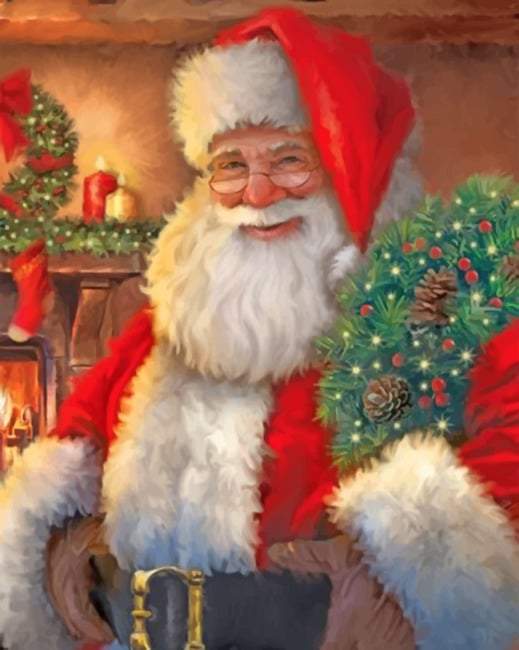 Papá Noel con Guirnalda de Navidad Pintar por Números