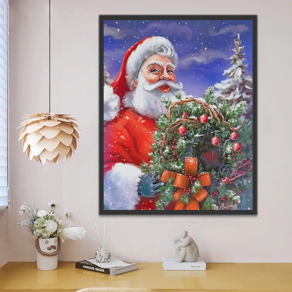 Papá Noel con Guirnalda en las Manos Pintar por Números