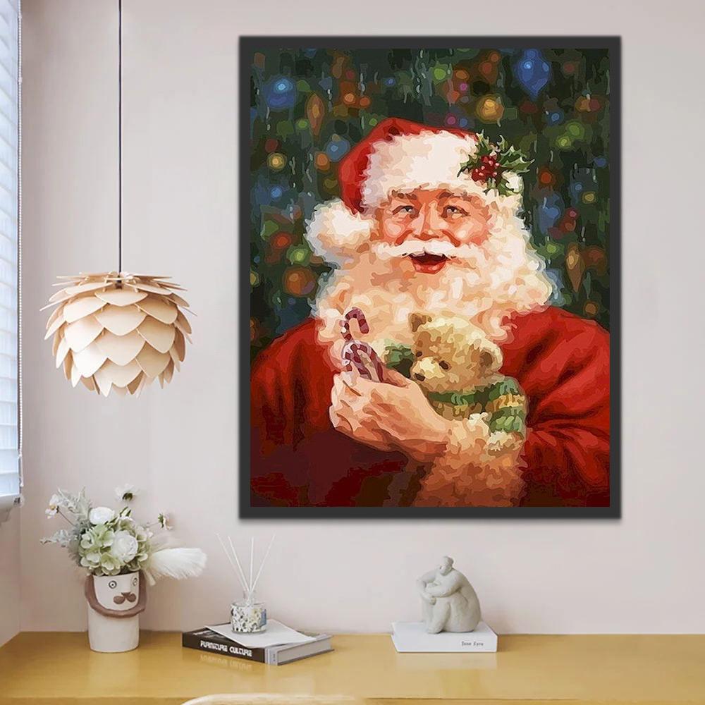 Papá Noel con Oso de Peluche Pintar por Números