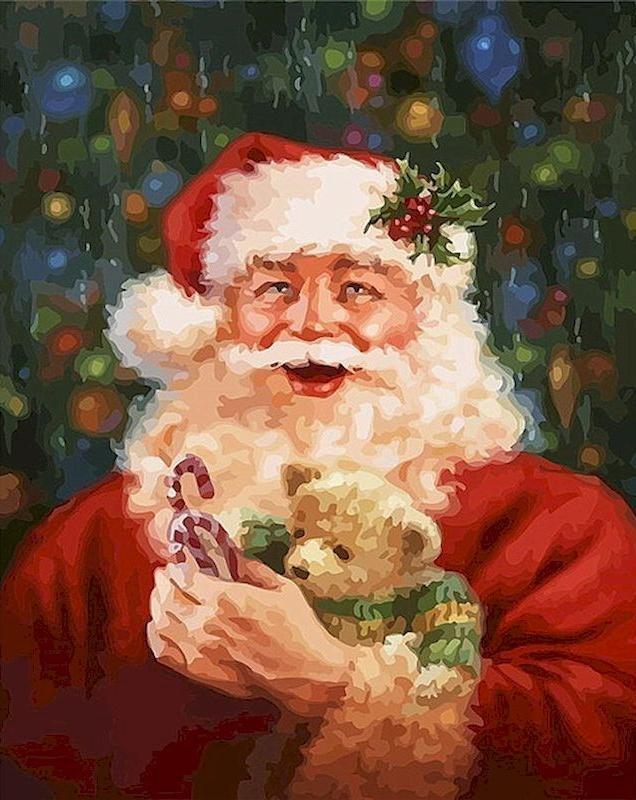 Papá Noel con Oso de Peluche Pintar por Números