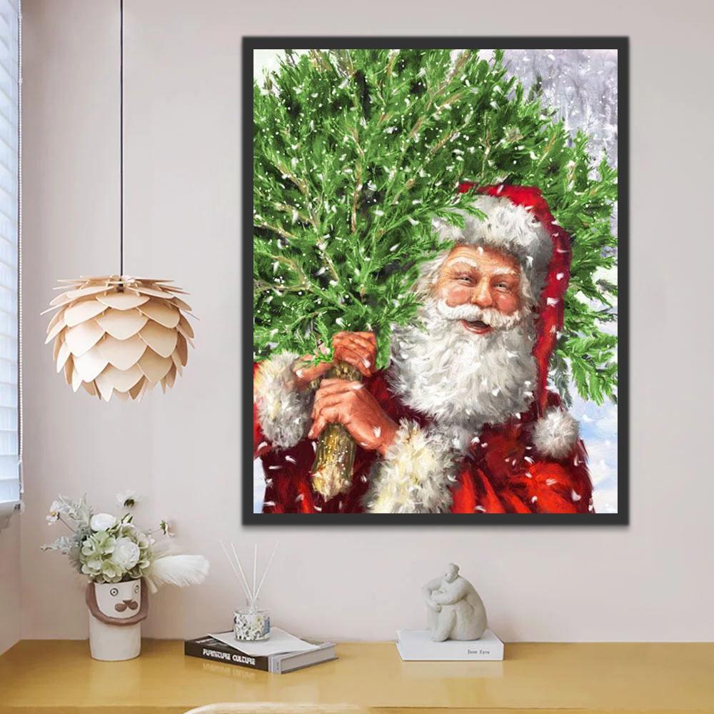 Papá Noel con Pino sobre Su Hombro Pintar por Números