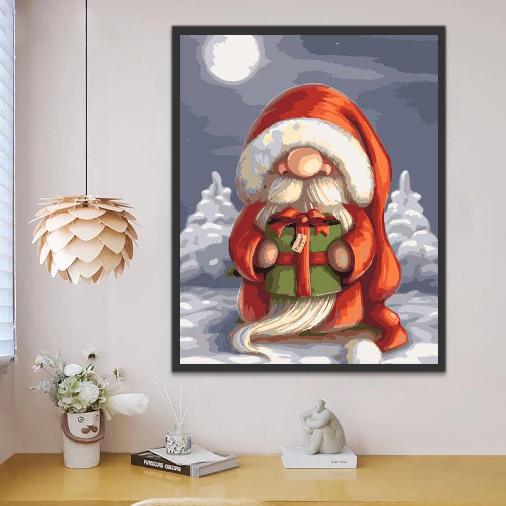 Papá Noel con Regalo en la Mano Pintar por Números