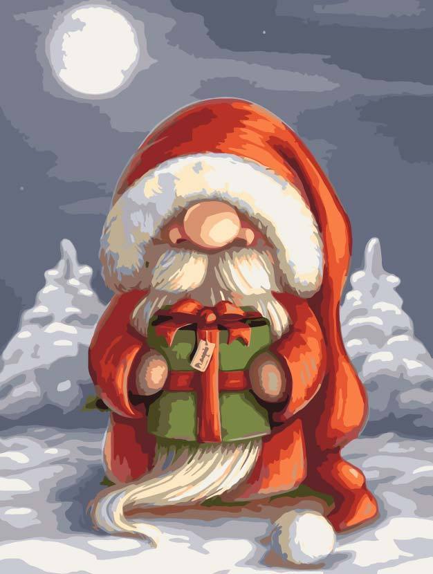 Papá Noel con Regalo en la Mano Pintar por Números