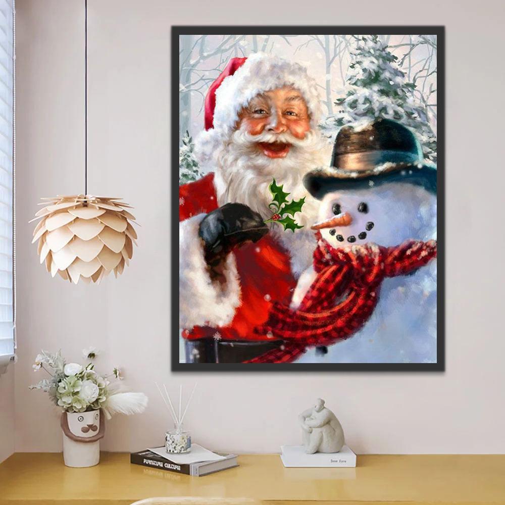 Papá Noel con Sonrisa y Muñeco de Nieve Pintar por Números