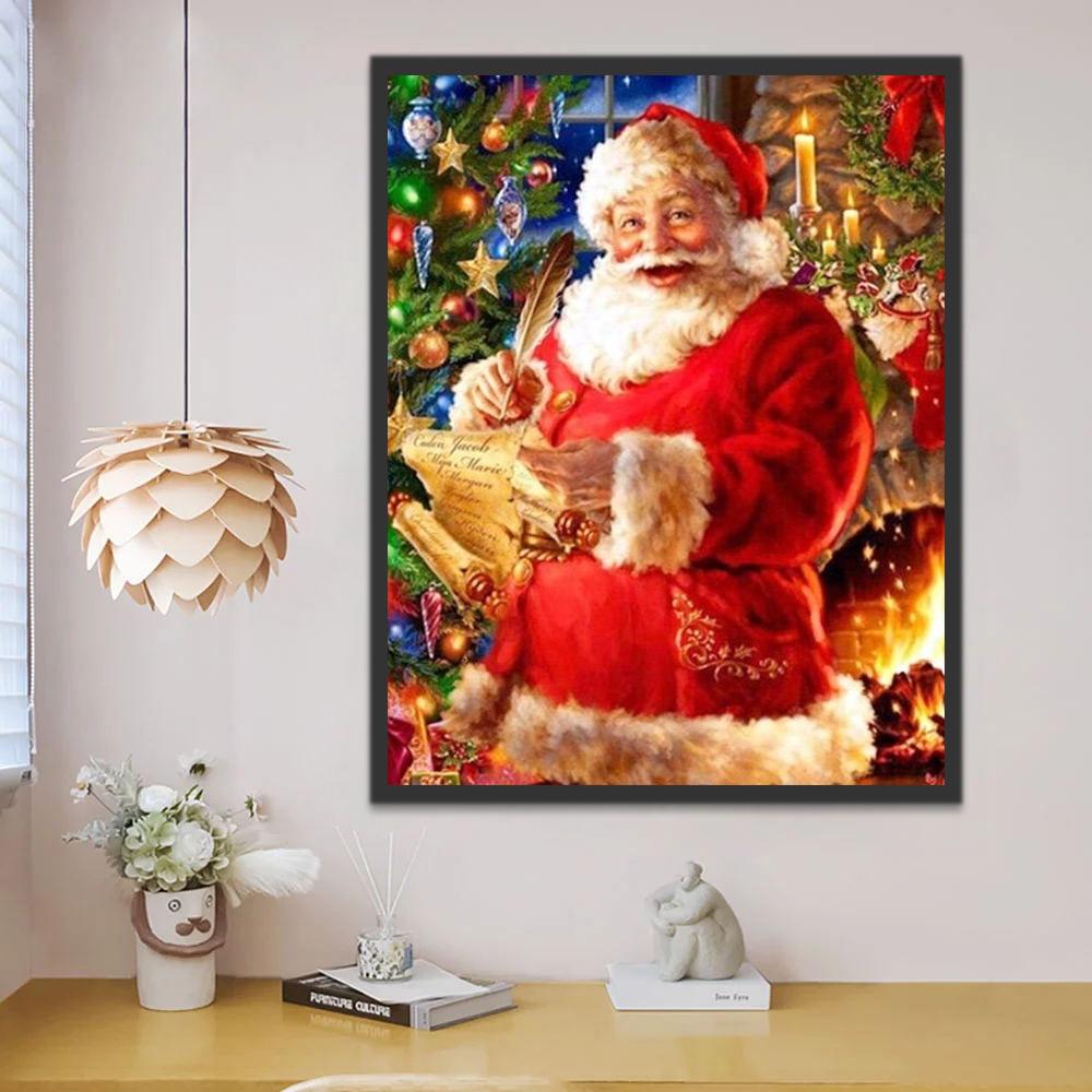 Papá Noel delante de Árboles de Navidad Pintar por Números