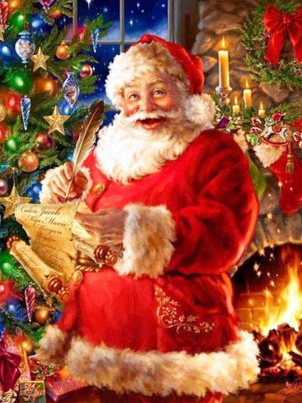 Papá Noel delante de Árboles de Navidad Pintar por Números