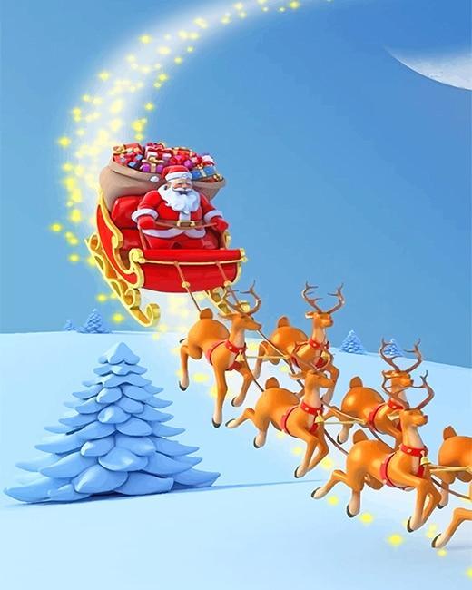 Papá Noel en Vuelo con Su Reno y Trineo Pintar por Números