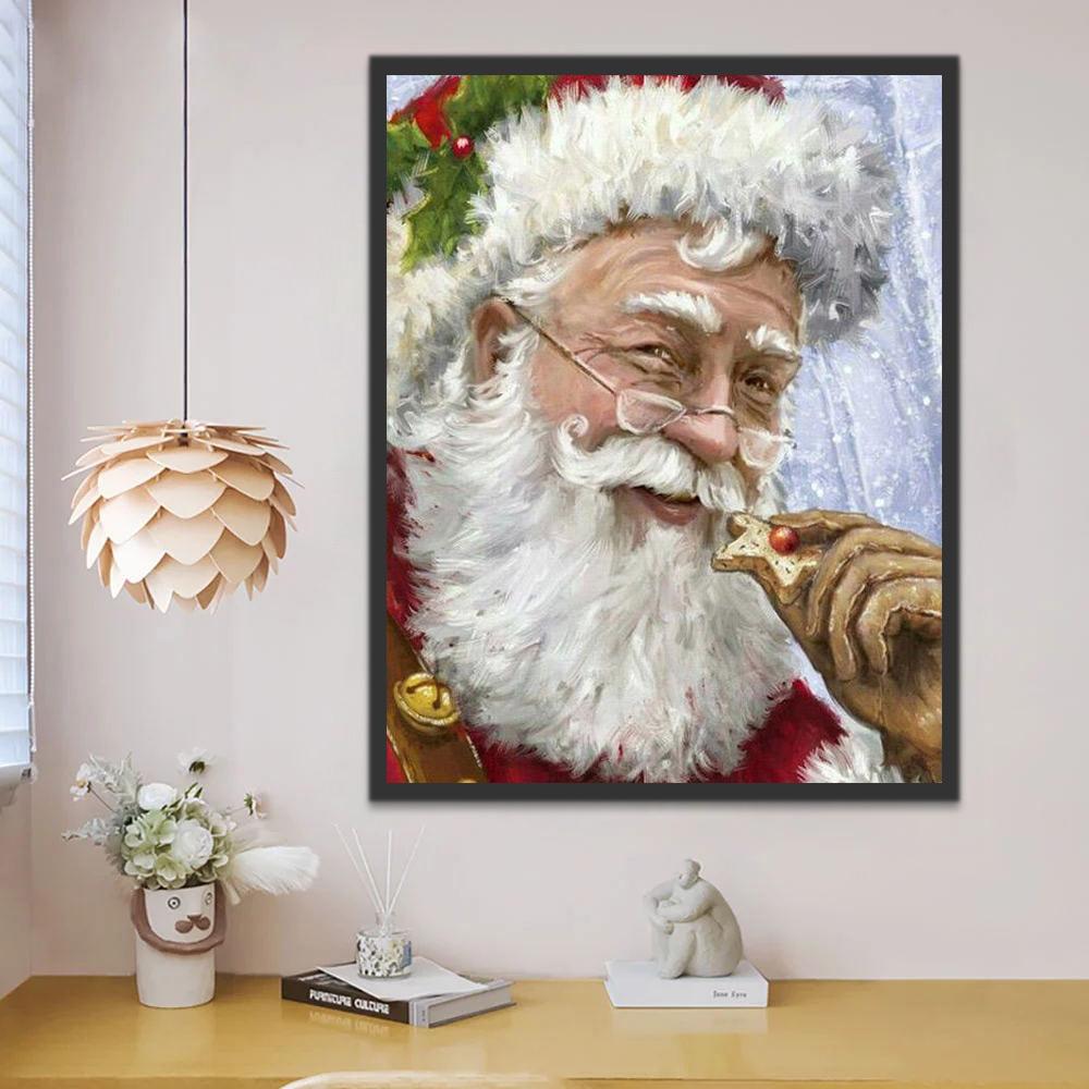 Papá Noel Feliz con Galleta Navideña Pintar por Números