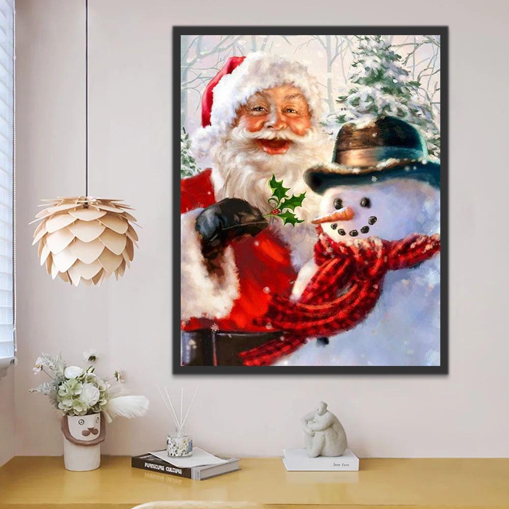 Papá Noel Feliz y Muñeco de Nieve Pintar por Números