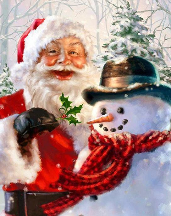 Papá Noel Feliz y Muñeco de Nieve Pintar por Números
