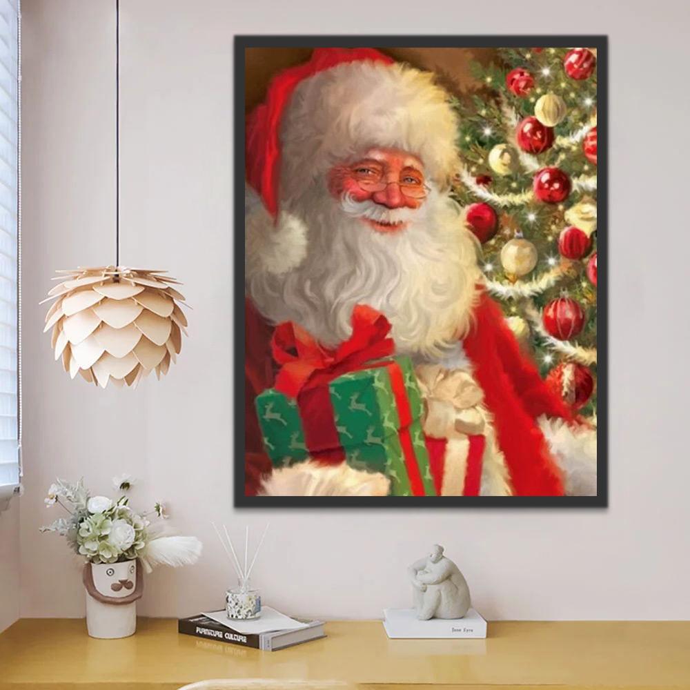 Papá Noel Feliz y Regalos de Navidad Pintar por Números