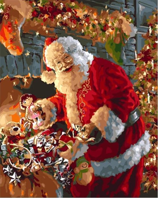 Papá Noel Feliz y Regalos de Navidad Pintar por Números