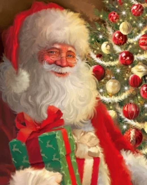 Papá Noel Feliz y Regalos de Navidad Pintar por Números