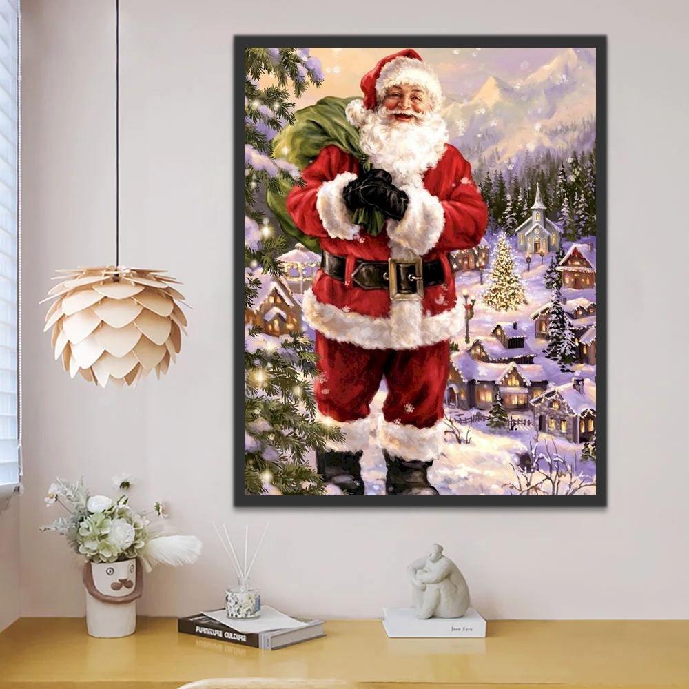 Papá Noel Junto al Árbol de Pino Pintar por Números