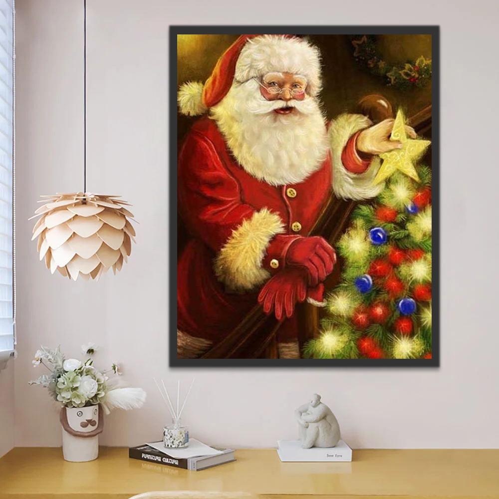 Papá Noel Poniendo Estrella en Árbol Pintar por Números