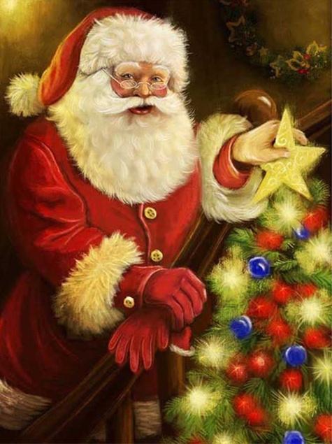 Papá Noel Poniendo Estrella en Árbol Pintar por Números