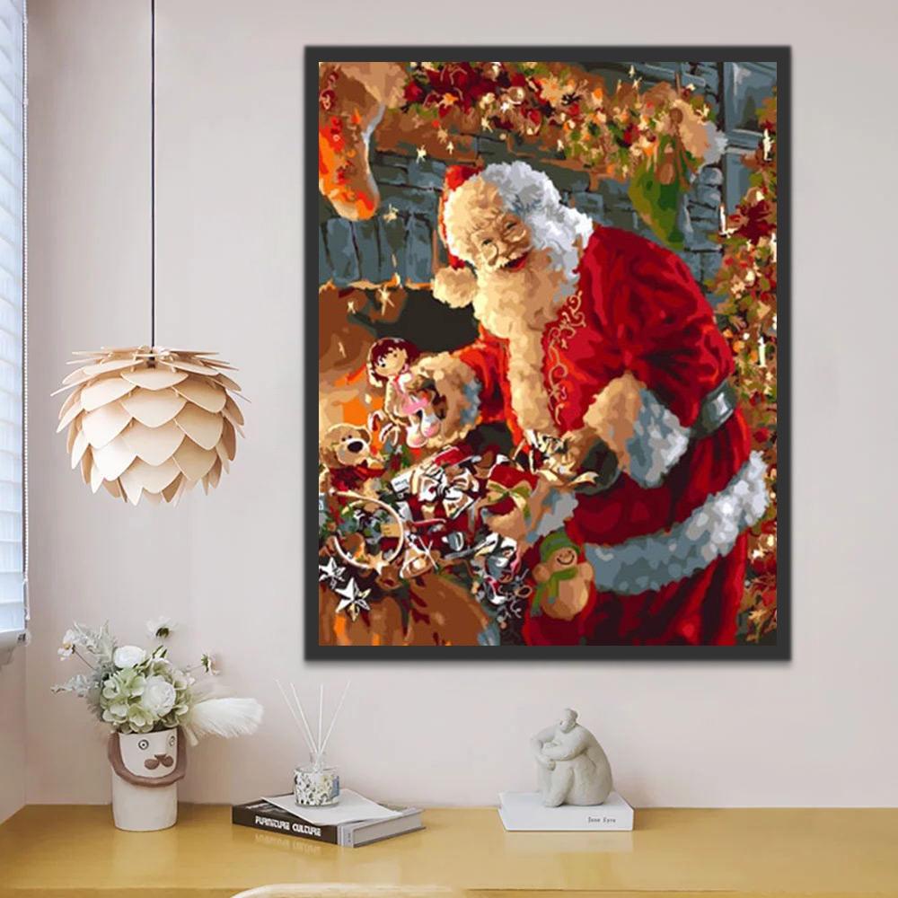 Papá Noel Poniendo Juguetes en Bolsa Pintar por Números