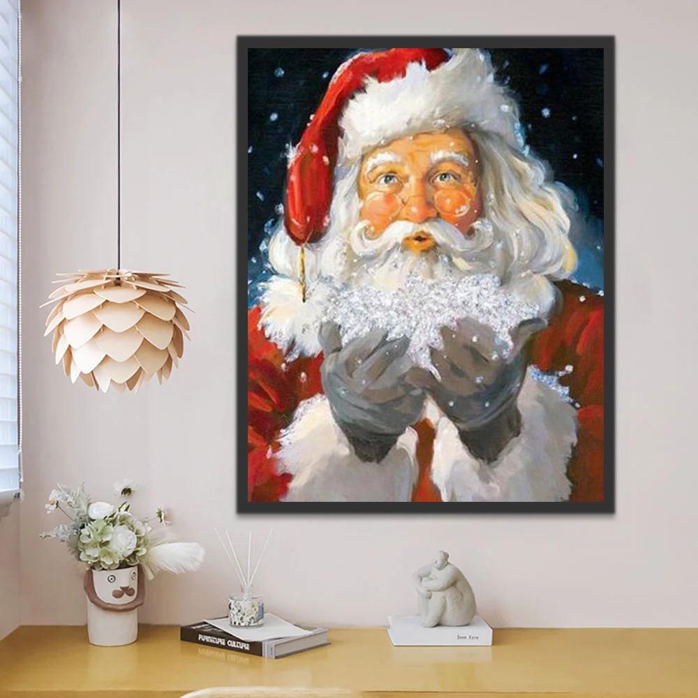 Papá Noel Soplando Copos de Nieve Pintar por Números