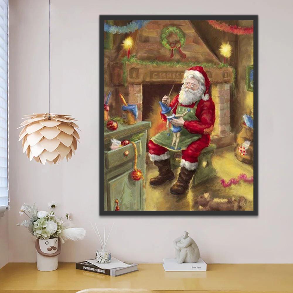 Papá Noel Tallando Muñeco de Madera Pintar por Números
