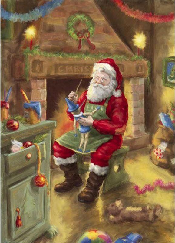 Papá Noel Tallando Muñeco de Madera Pintar por Números