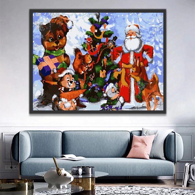 Papá Noel y Animales Lindos en el Bosque Pintar por Números