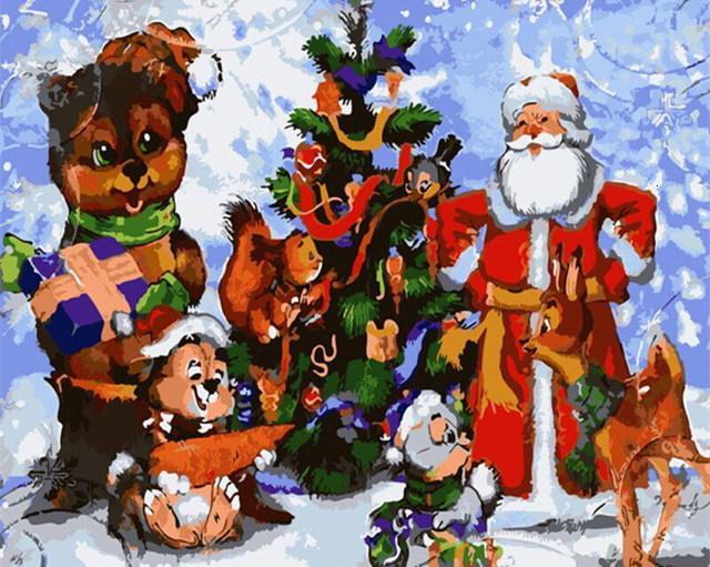 Papá Noel y Animales Lindos en el Bosque Pintar por Números