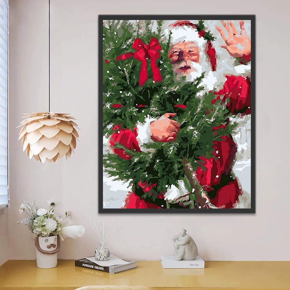 Papá Noel y Árboles Pequeños de Pinos Pintar por Números