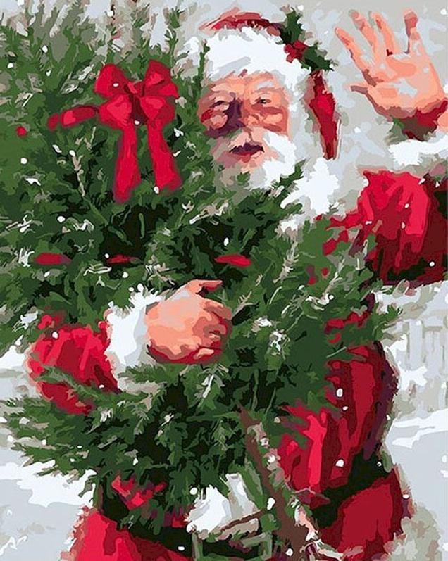 Papá Noel y Árboles Pequeños de Pinos Pintar por Números