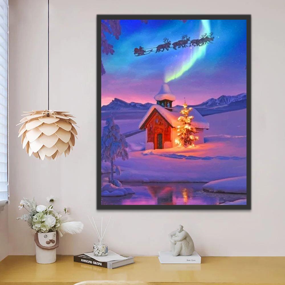 Papá Noel y Aurora en el Cielo Pintar por Números