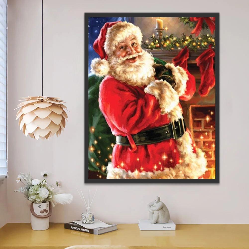Papá Noel y Bolsa de Regalos Navideños Pintar por Números