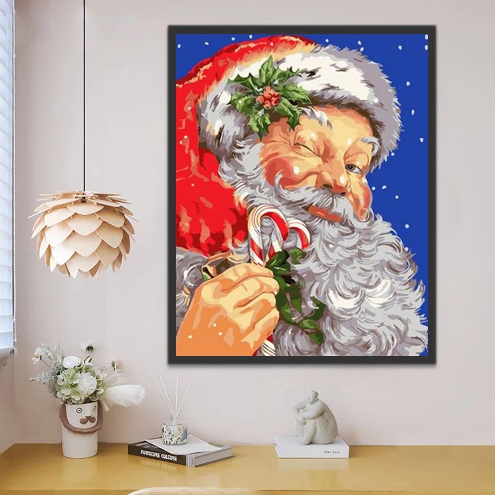 Papá Noel y Caramelo Navideño de Caña Pintar por Números