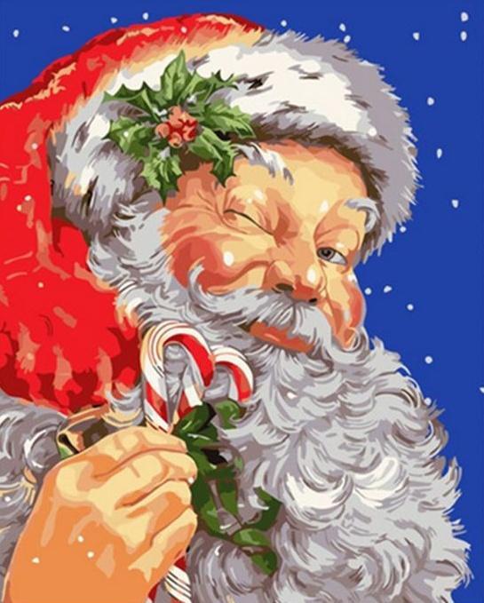 Papá Noel y Caramelo Navideño de Caña Pintar por Números