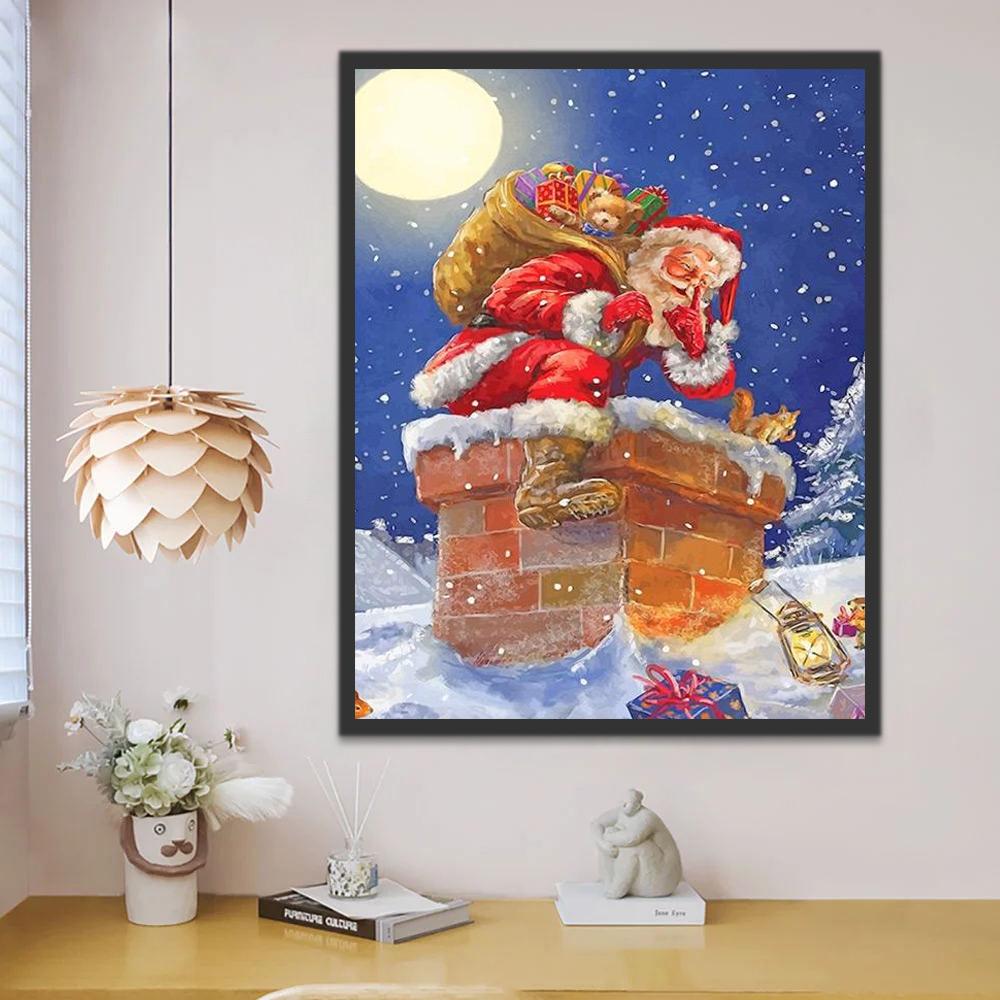Papá Noel y Chimenea a la Luz de la Luna Pintar por Números