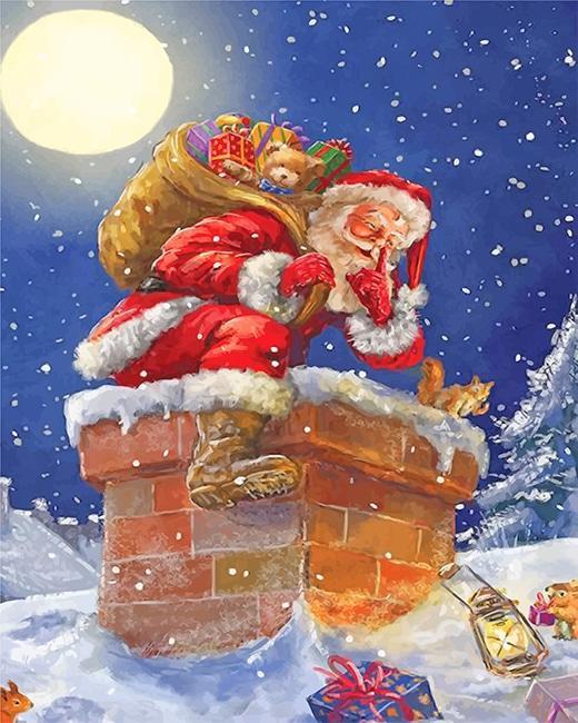 Papá Noel y Chimenea a la Luz de la Luna Pintar por Números