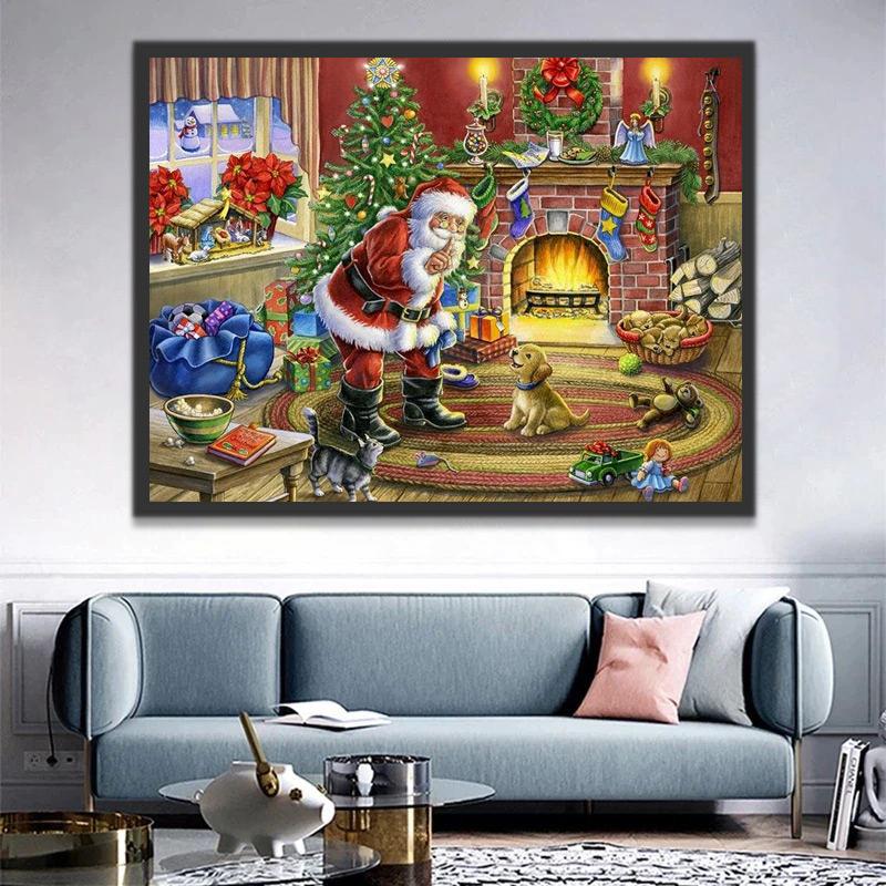 Papá Noel y Gatito y Perrito en Navidad Pintar por Números