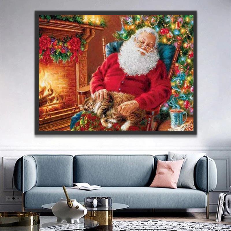 Papá Noel y Gato Durmiendo en la Silla Pintar por Números