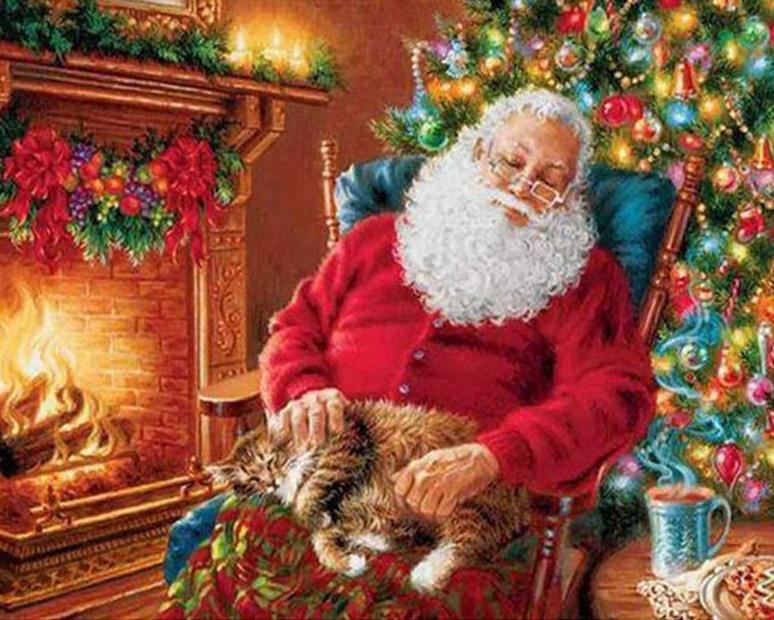 Papá Noel y Gato Durmiendo en la Silla Pintar por Números
