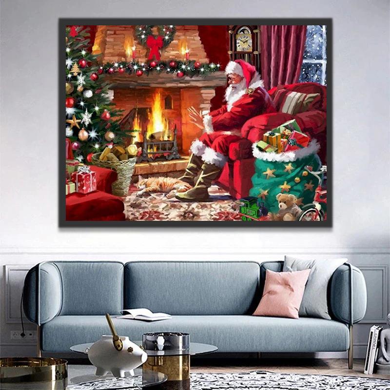 Papá Noel y Gato Naranja en Navidad Pintar por Números