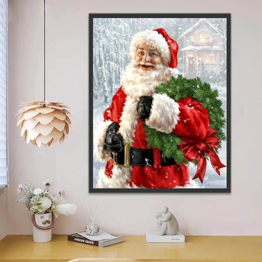 Papá Noel y Guirnalda de Navidad Pintar por Números