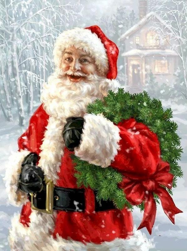 Papá Noel y Guirnalda de Navidad Pintar por Números