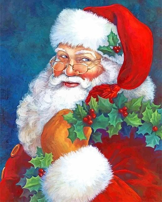 Papá Noel y Guirnalda del Acebo Pintar por Números